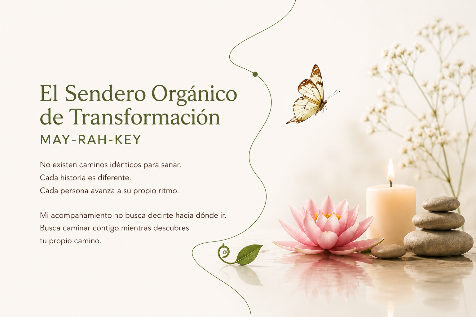 Ilustración que representa el Sendero Orgánico de MAY-RAH-KEY, un camino de transformación consciente, bienestar integral y crecimiento personal.
